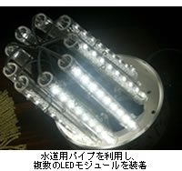 水道用パイプを利用し、複数のLEDモジュールを装着